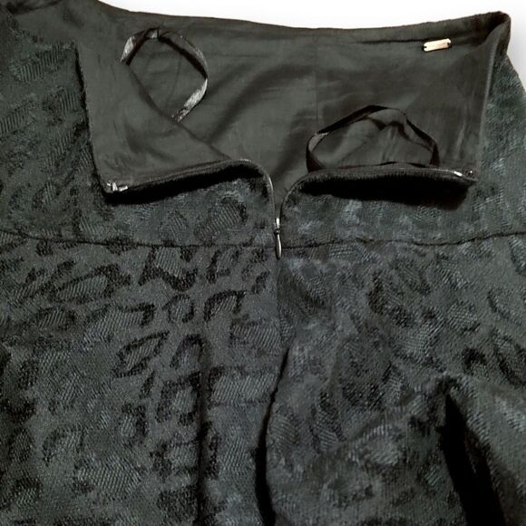 Vintage Free People Leopard Jaqard Black Fit & Flare Mini Skirt US M/L - Picture 3 of 7